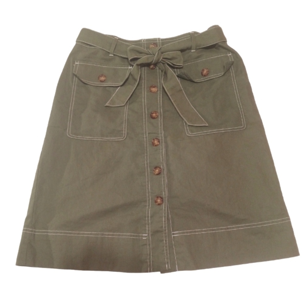 J. Crew Factory Olive Green Button-Front A-Line Skirt